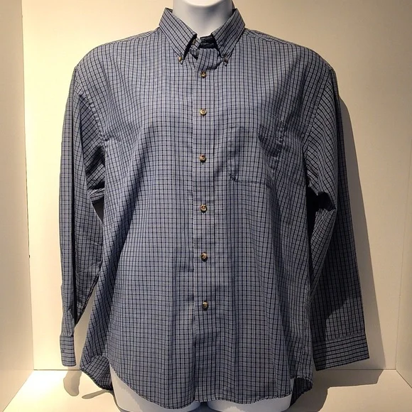 Arrow men's long sleeve button-down shirt large blue/white plaid check - Picture 11 of 11